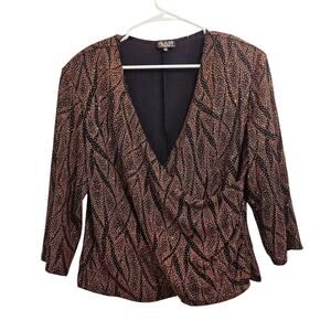 Helene Blake Sparkly Brown Crossover V-Neck Blouse Size 1x 3/4 Sleeve